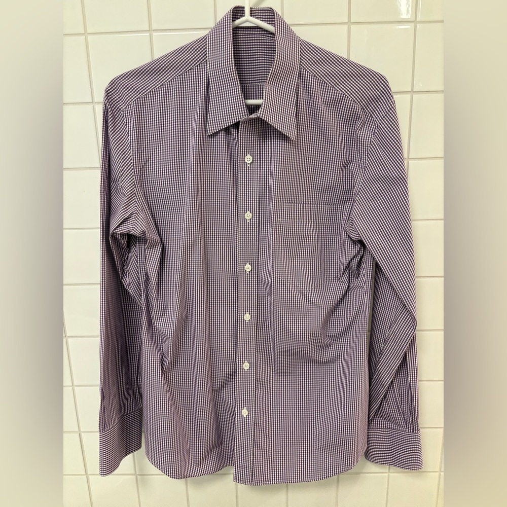 Elegant Purple Checkered Dress Shirt